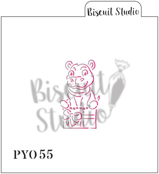 PYO Hippo on gift cookie stencil